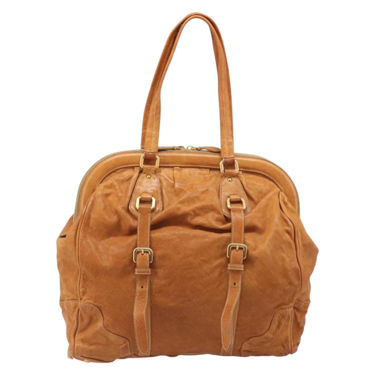 PRADA Shoulder Bag Leather 2way Brown Gold Auth 186428V