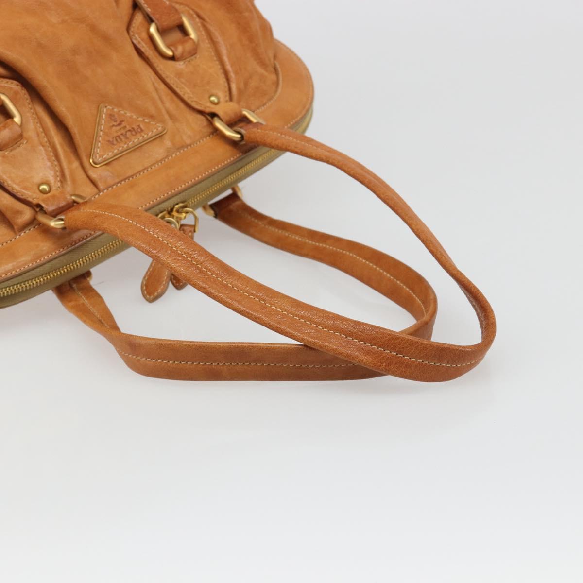 PRADA Shoulder Bag Leather 2way Brown Gold Auth 186428V