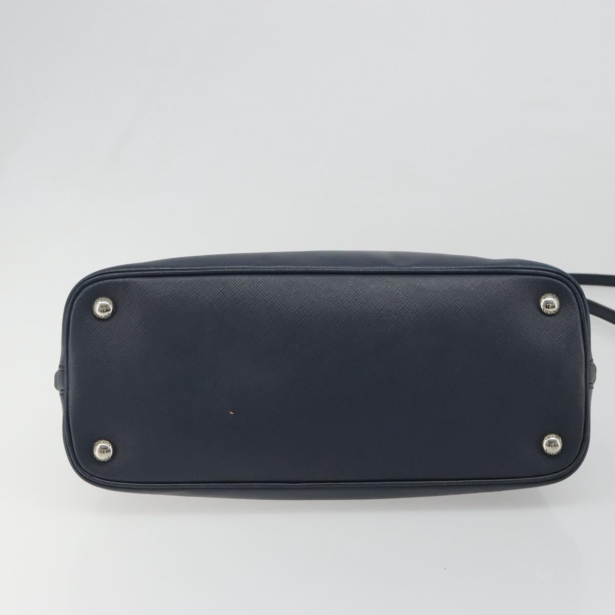 PRADA Hand Bag Safiano Leather 2way Navy Silver Auth 186429A
