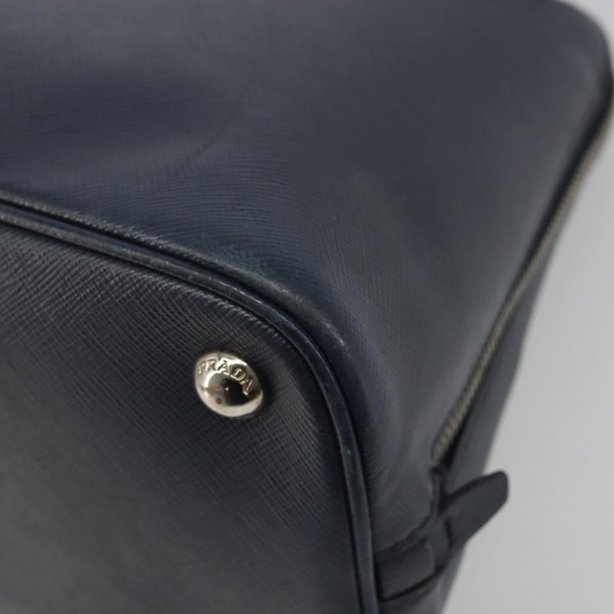 PRADA Hand Bag Safiano Leather 2way Navy Silver Auth 186429A