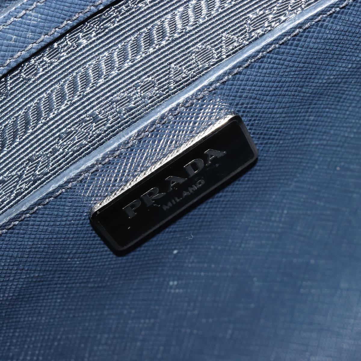 PRADA Hand Bag Safiano Leather 2way Navy Silver Auth 186429A