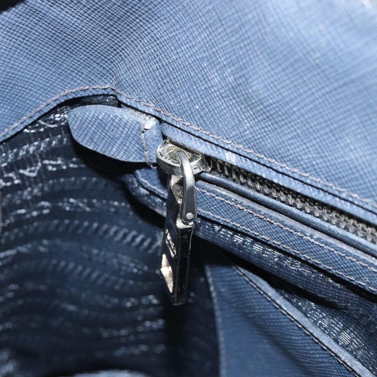 PRADA Hand Bag Safiano Leather 2way Navy Silver Auth 186429A