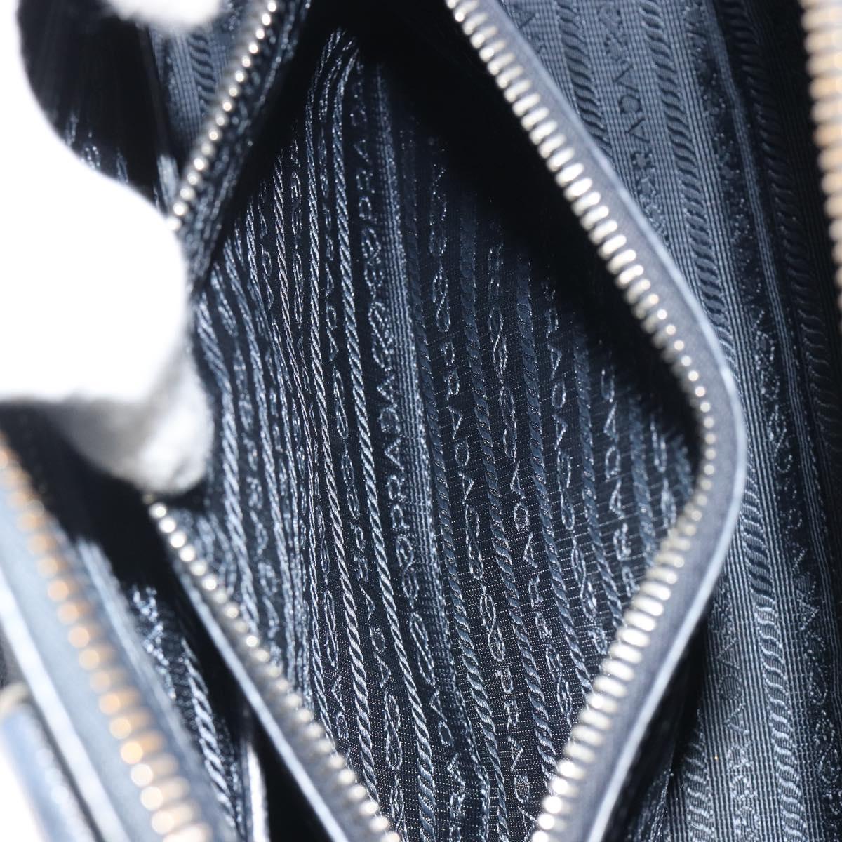 PRADA Hand Bag Safiano Leather 2way Navy Silver Auth 186429A
