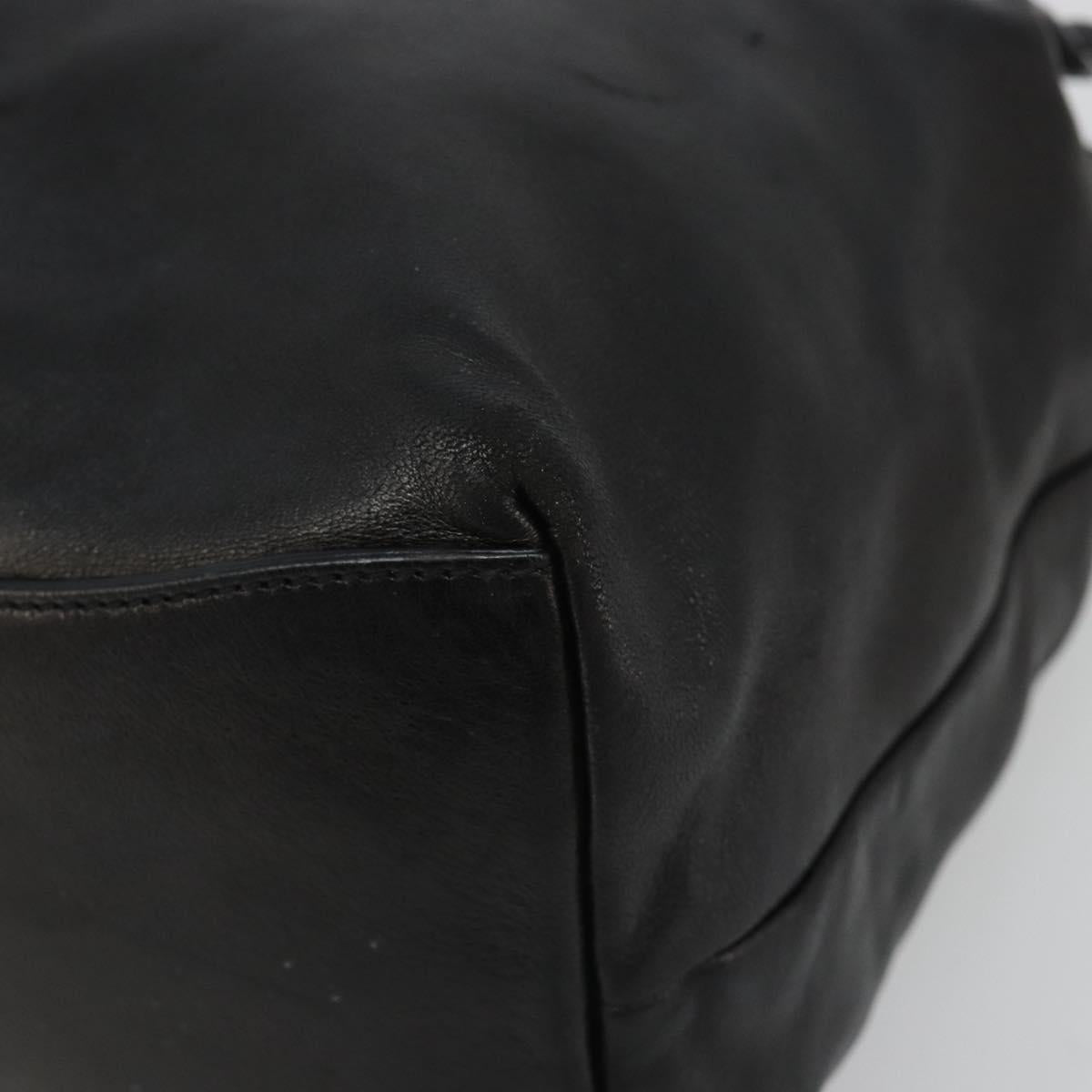 PRADA Hand Bag Leather Black Silver Auth 186430A