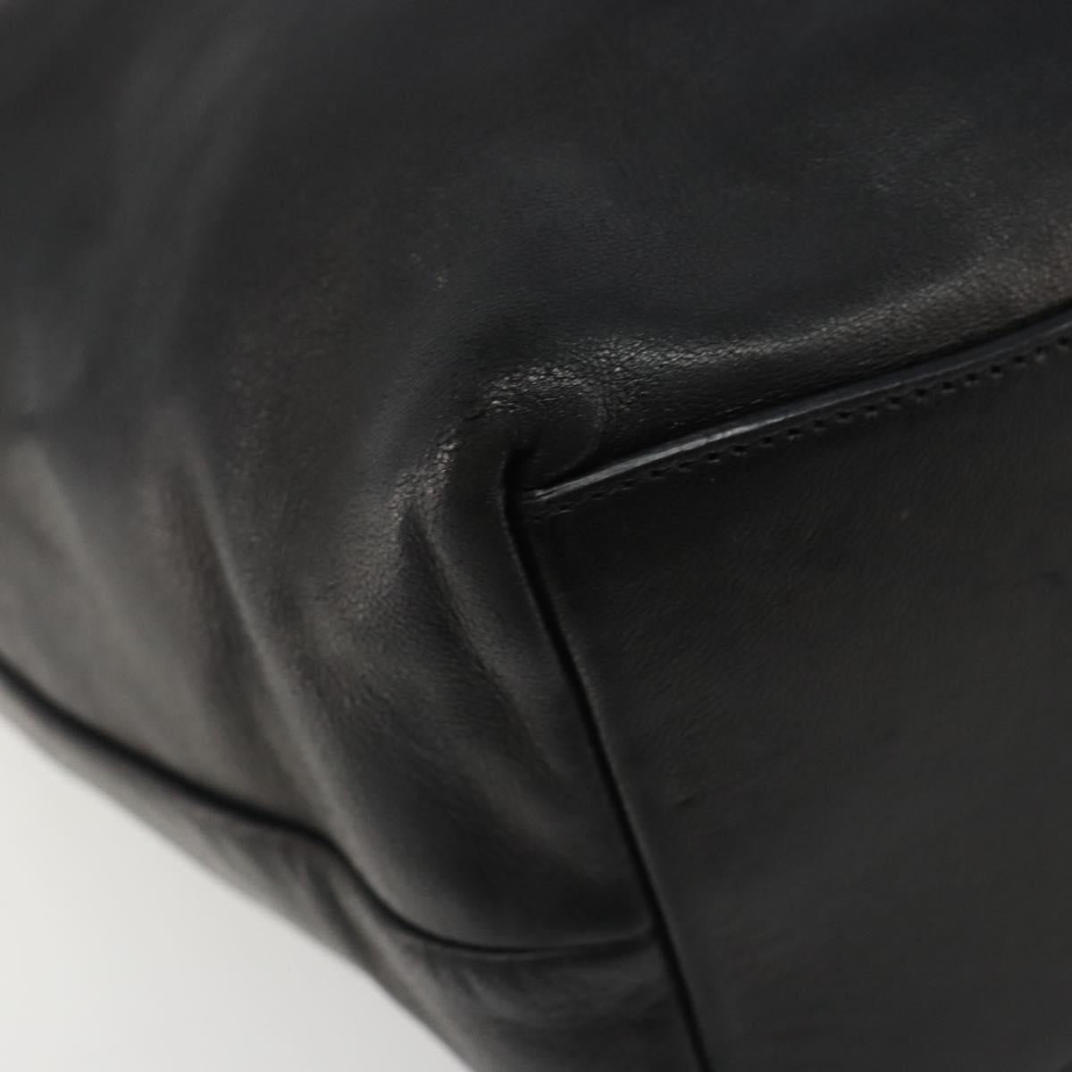 PRADA Hand Bag Leather Black Silver Auth 186430A