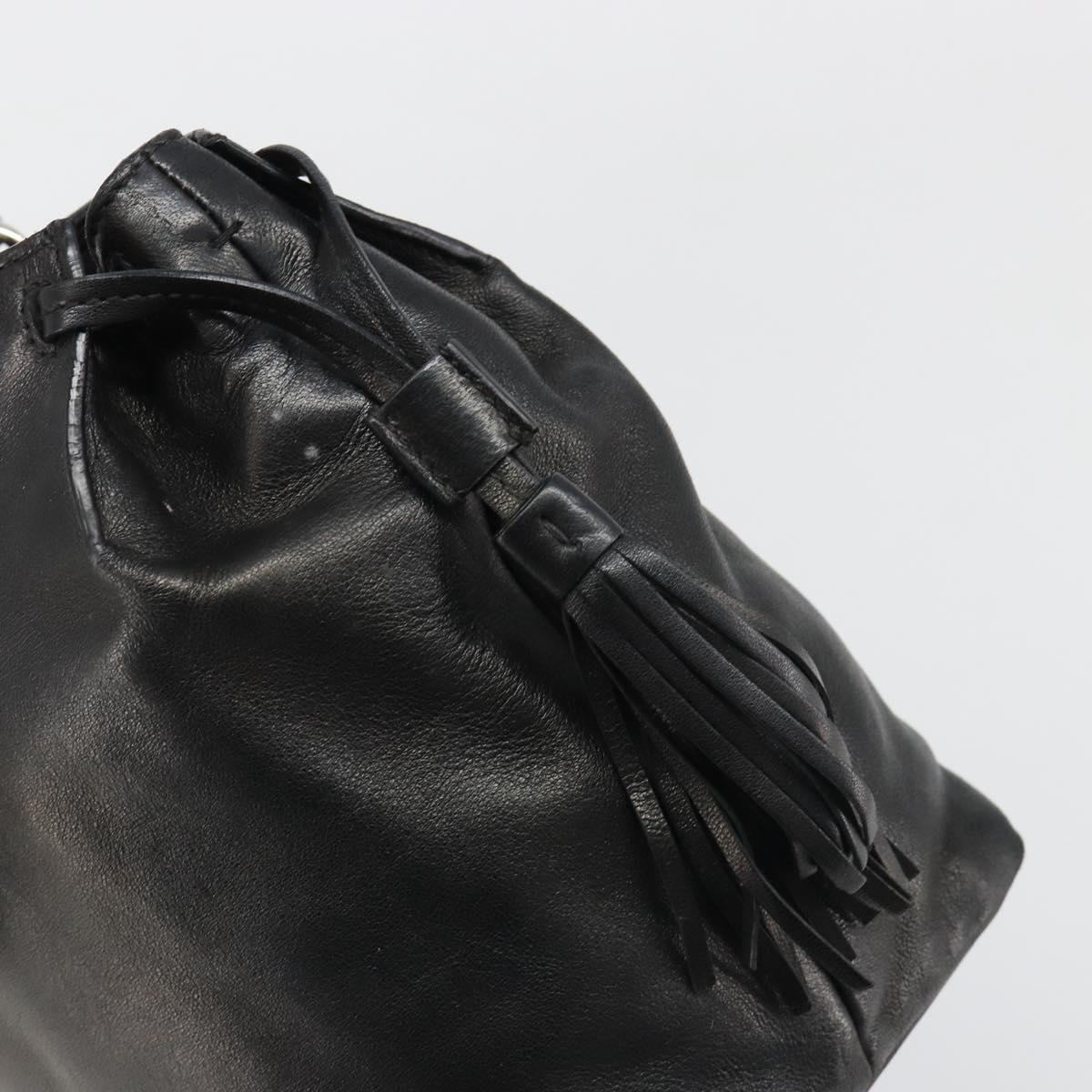 PRADA Hand Bag Leather Black Silver Auth 186430A