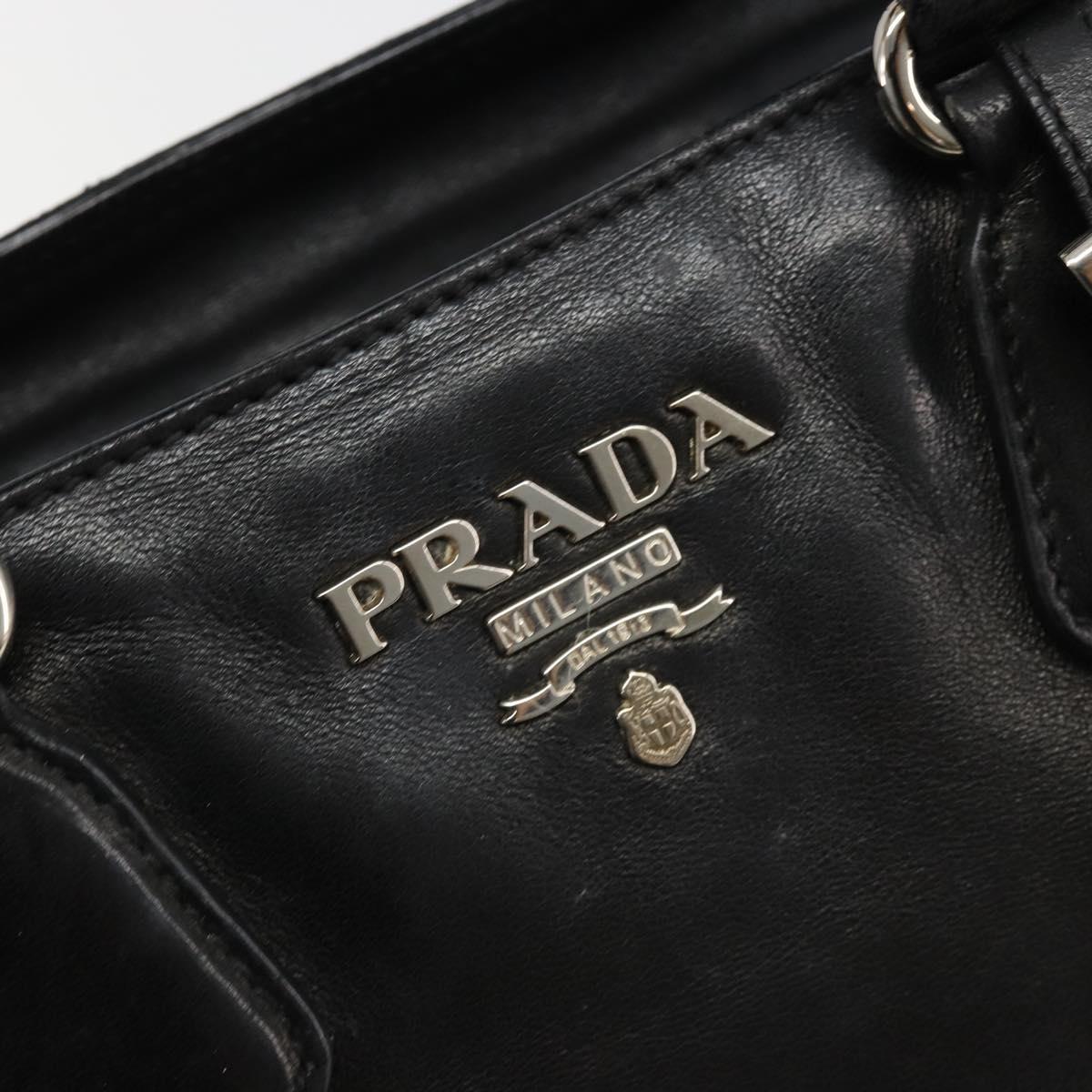 PRADA Hand Bag Leather Black Silver Auth 186430A