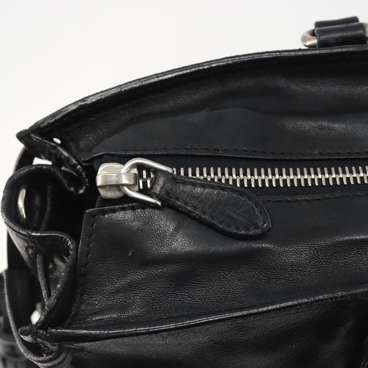PRADA Hand Bag Leather Black Silver Auth 186430A
