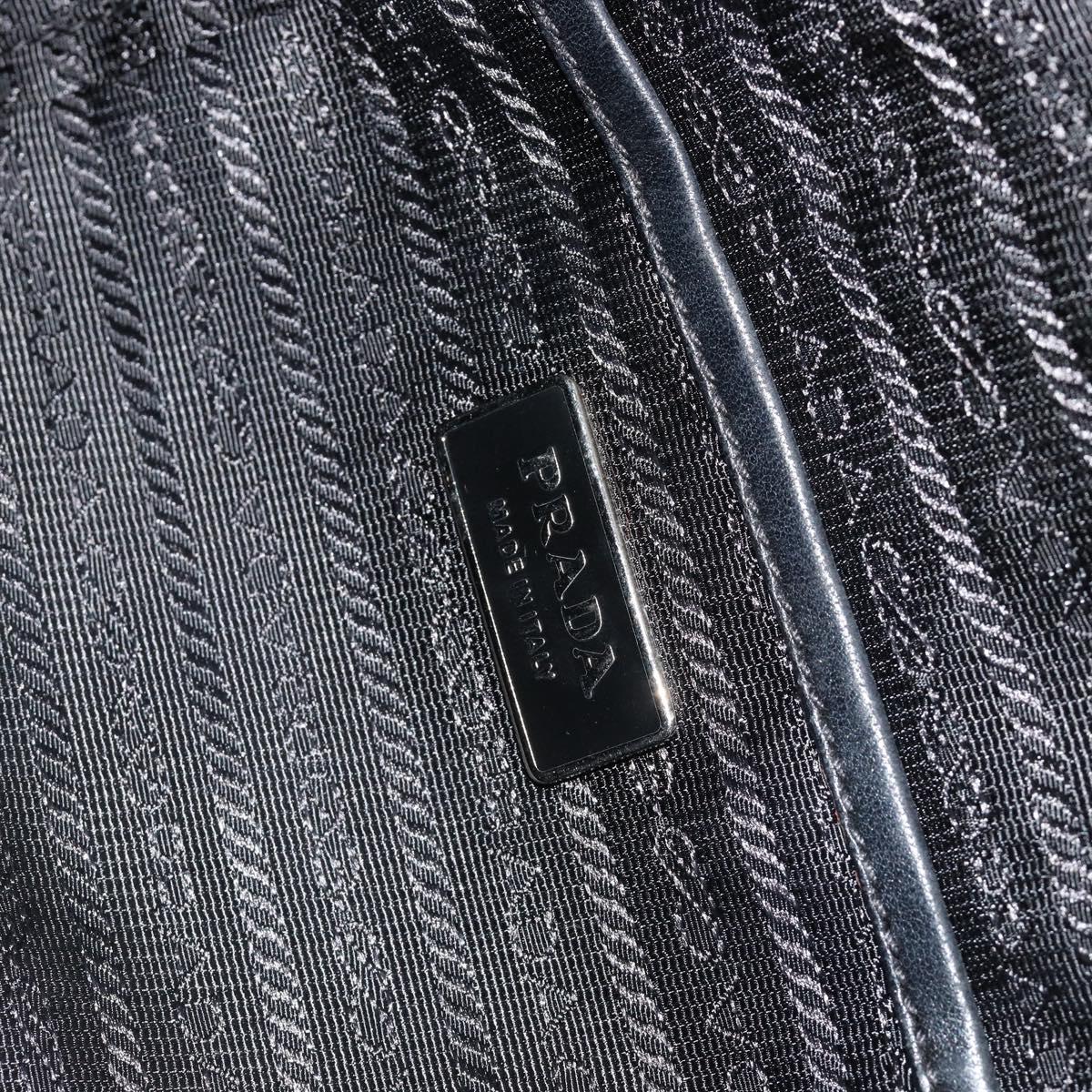 PRADA Hand Bag Leather Black Silver Auth 186430A