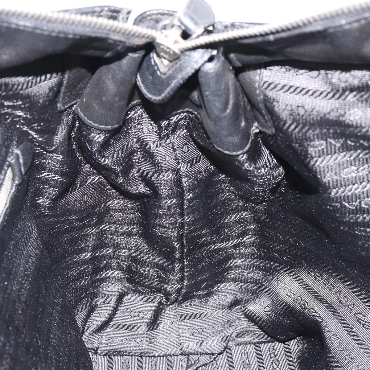PRADA Hand Bag Leather Black Silver Auth 186430A