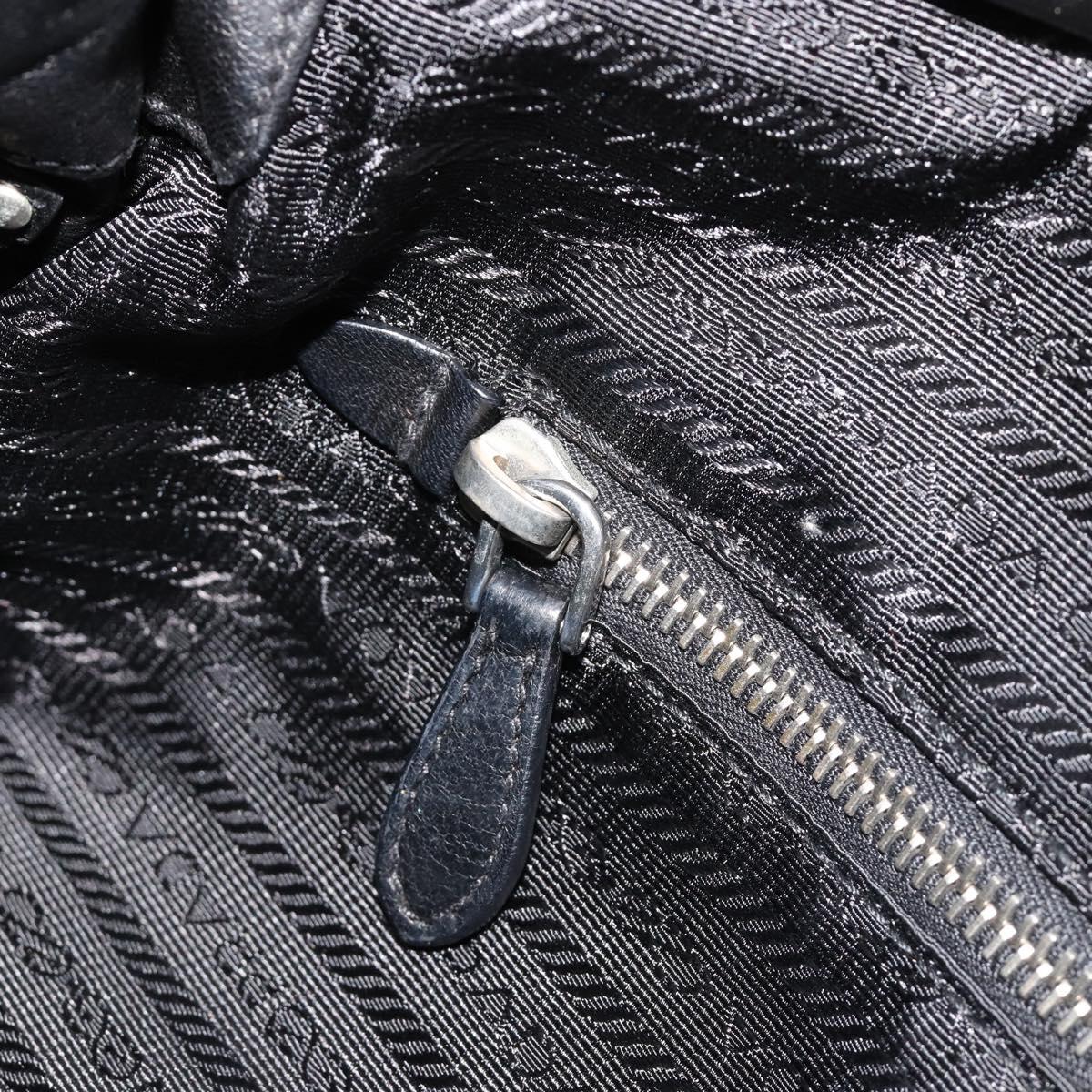 PRADA Hand Bag Leather Black Silver Auth 186430A