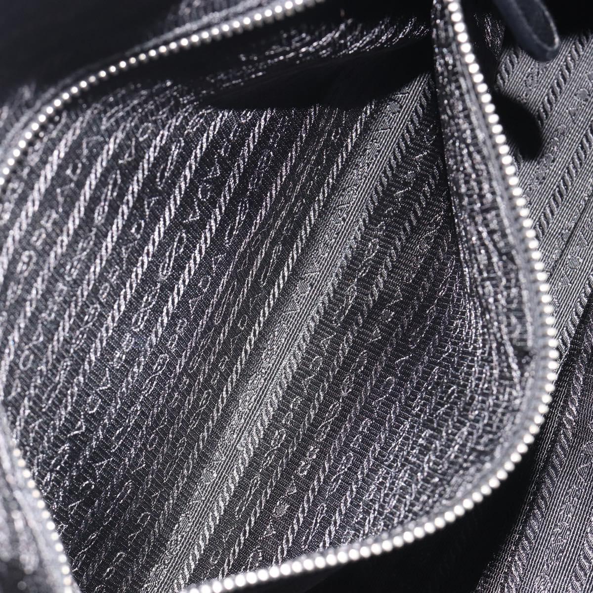 PRADA Hand Bag Leather Black Silver Auth 186430A