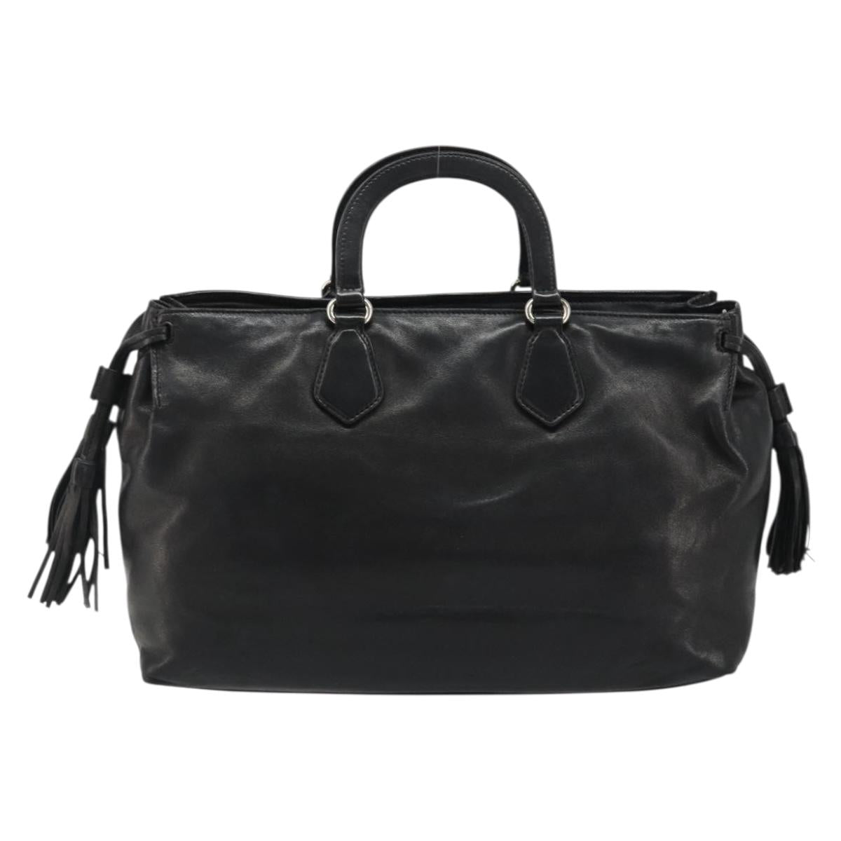 PRADA Hand Bag Leather Black Silver Auth 186430A