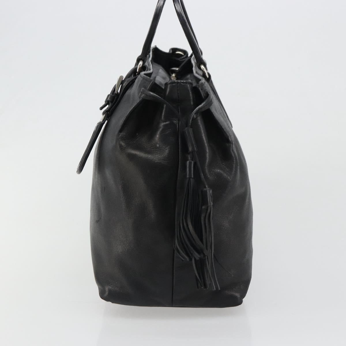 PRADA Hand Bag Leather Black Silver Auth 186430A
