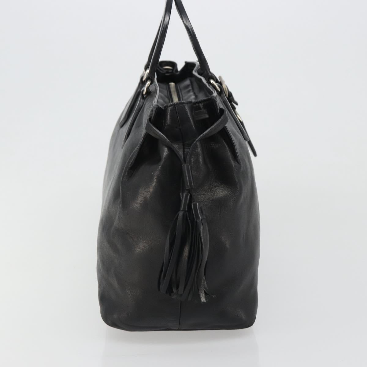 PRADA Hand Bag Leather Black Silver Auth 186430A