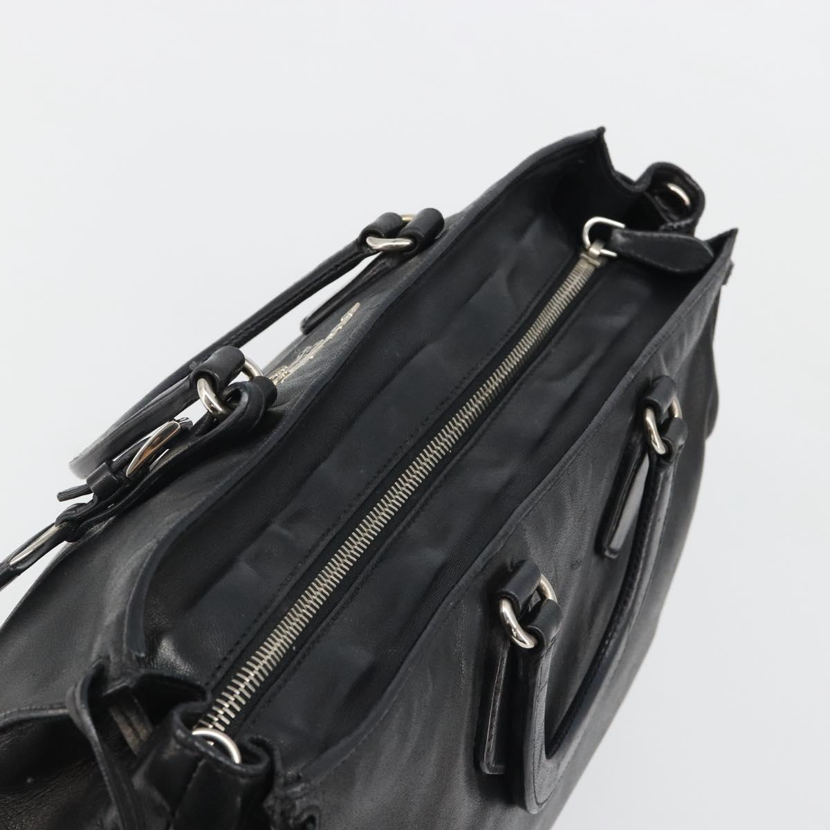 PRADA Hand Bag Leather Black Silver Auth 186430A