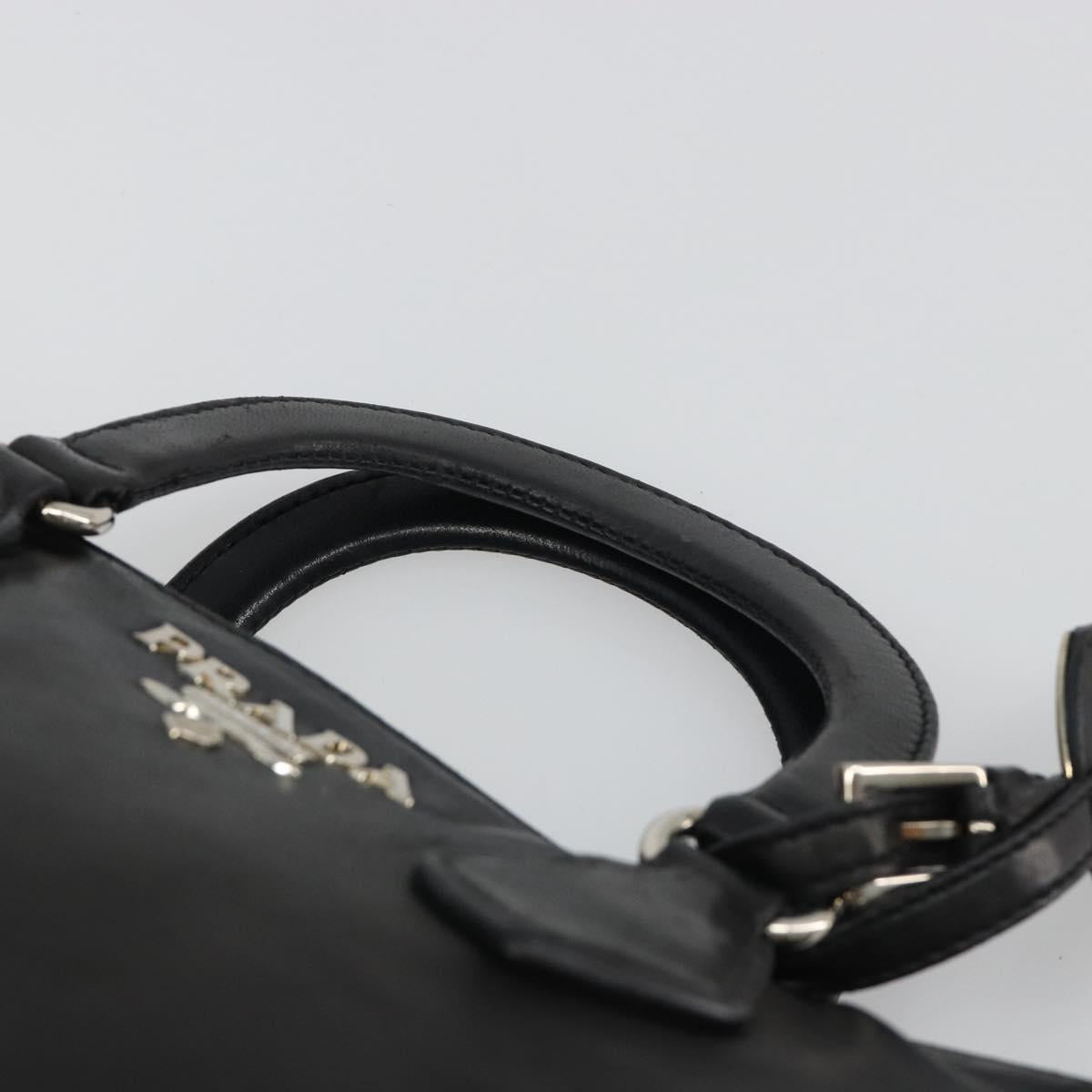 PRADA Hand Bag Leather Black Silver Auth 186430A