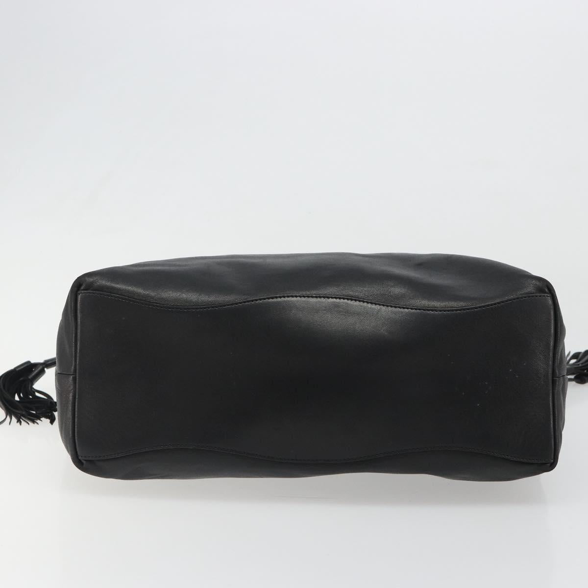 PRADA Hand Bag Leather Black Silver Auth 186430A