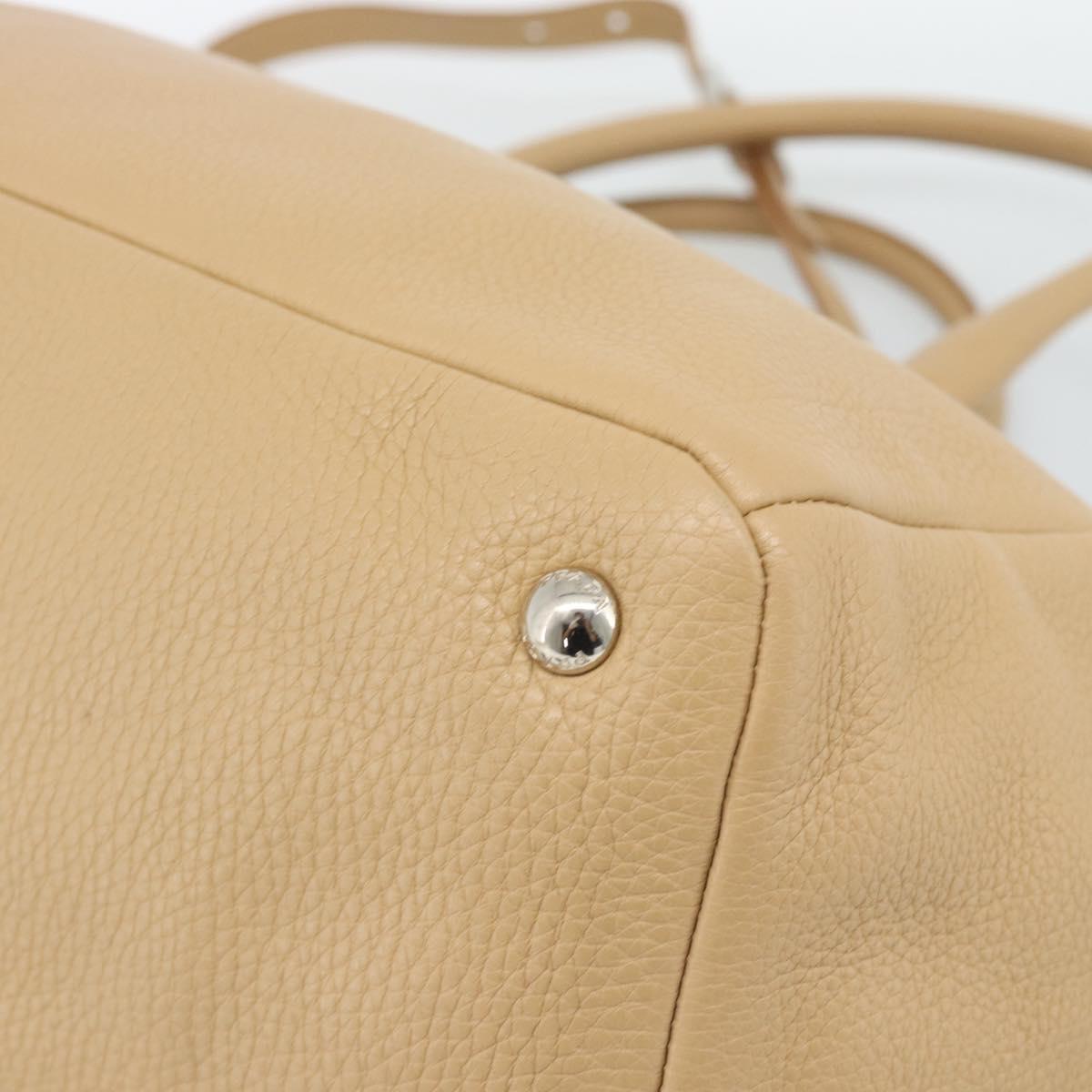 PRADA Hand Bag Vittero Dino Leather 2way Beige Silver Auth 186431V