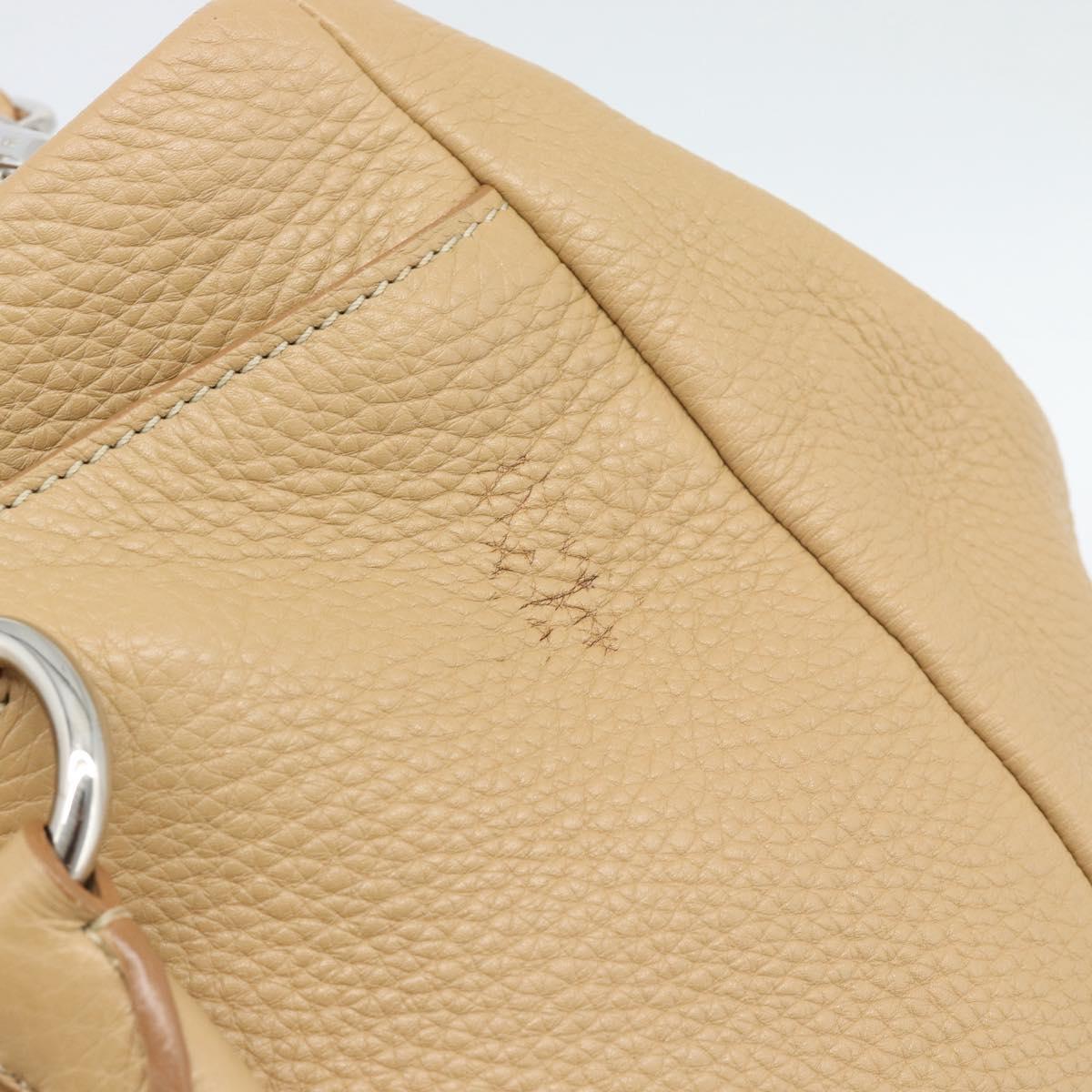 PRADA Hand Bag Vittero Dino Leather 2way Beige Silver Auth 186431V