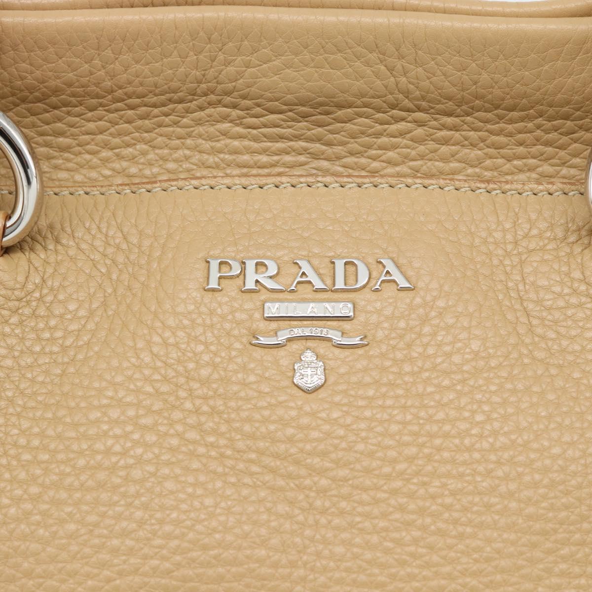 PRADA Hand Bag Vittero Dino Leather 2way Beige Silver Auth 186431V