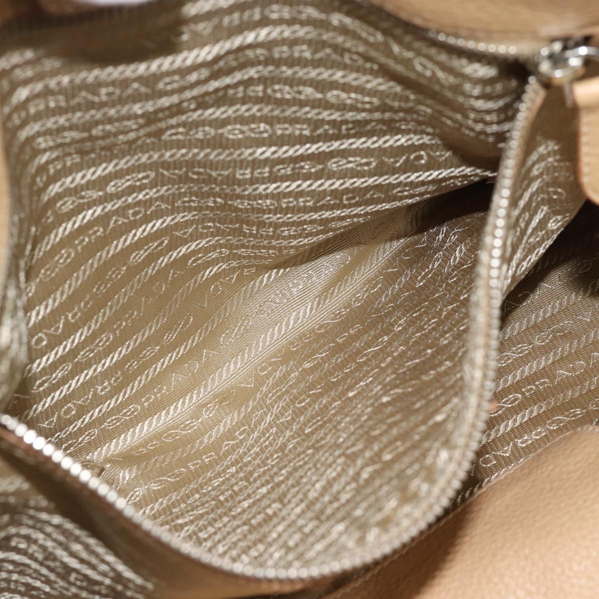 PRADA Hand Bag Vittero Dino Leather 2way Beige Silver Auth 186431V