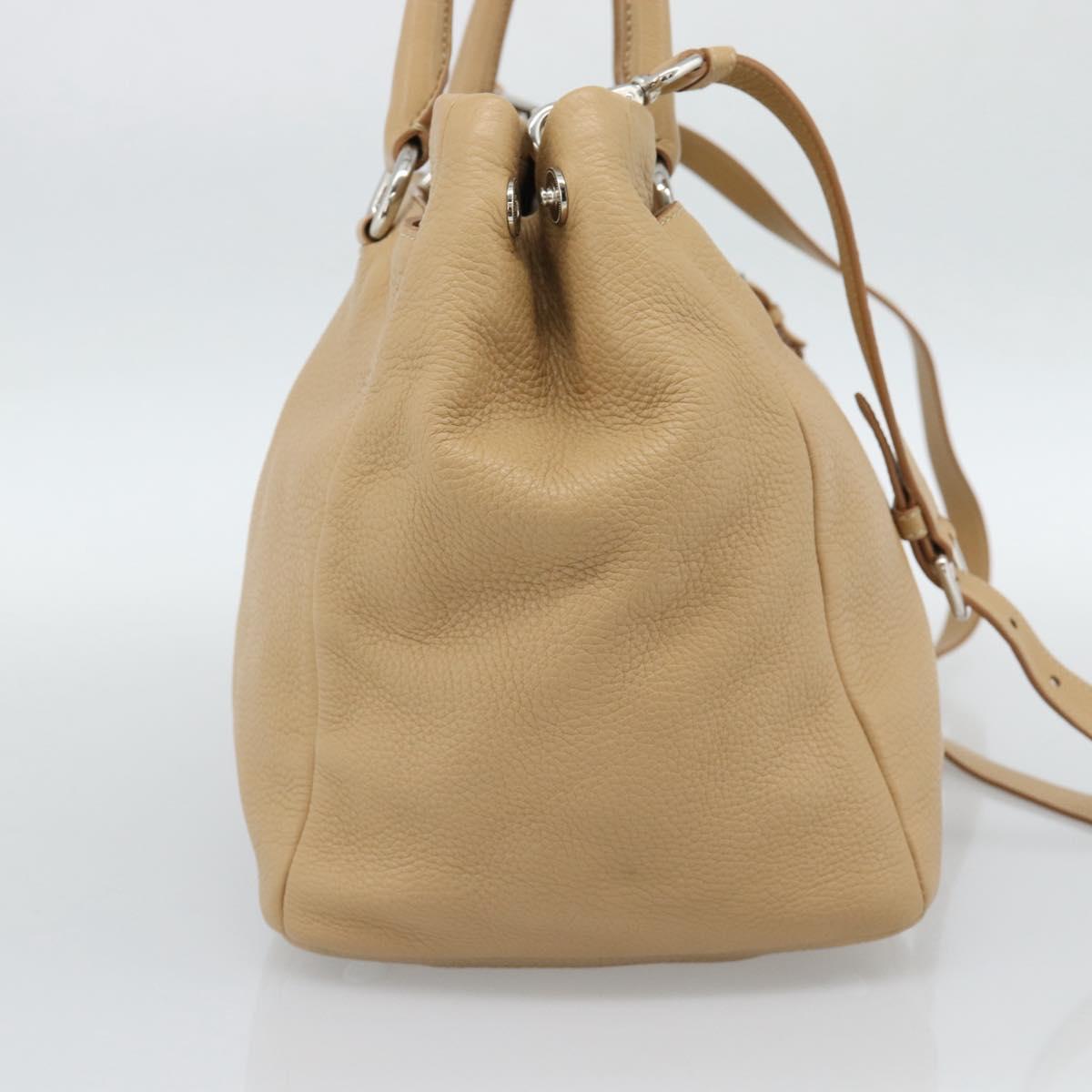 PRADA Hand Bag Vittero Dino Leather 2way Beige Silver Auth 186431V