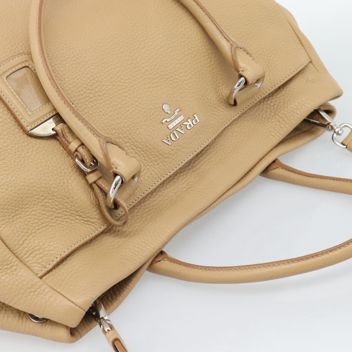 PRADA Hand Bag Vittero Dino Leather 2way Beige Silver Auth 186431V