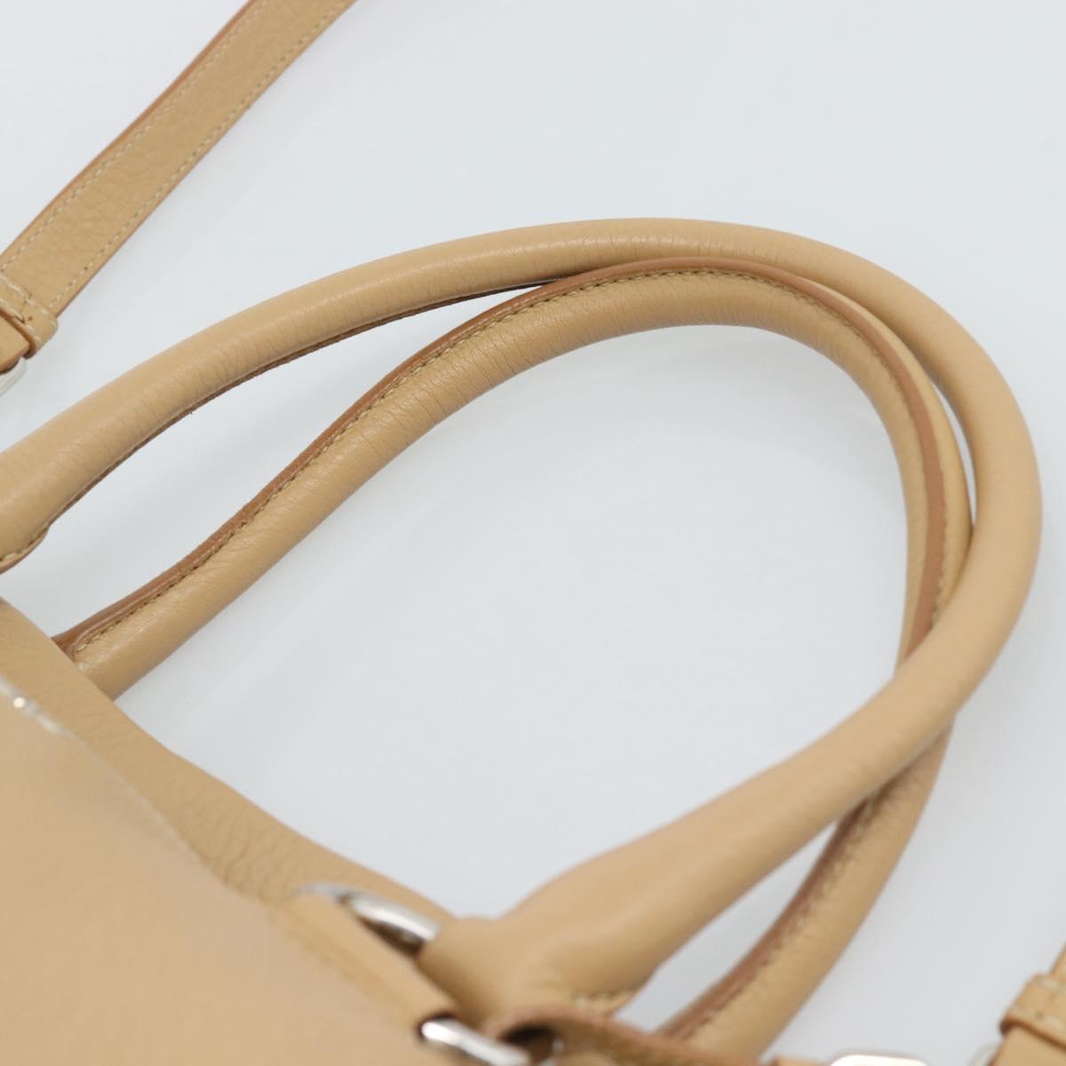 PRADA Hand Bag Vittero Dino Leather 2way Beige Silver Auth 186431V