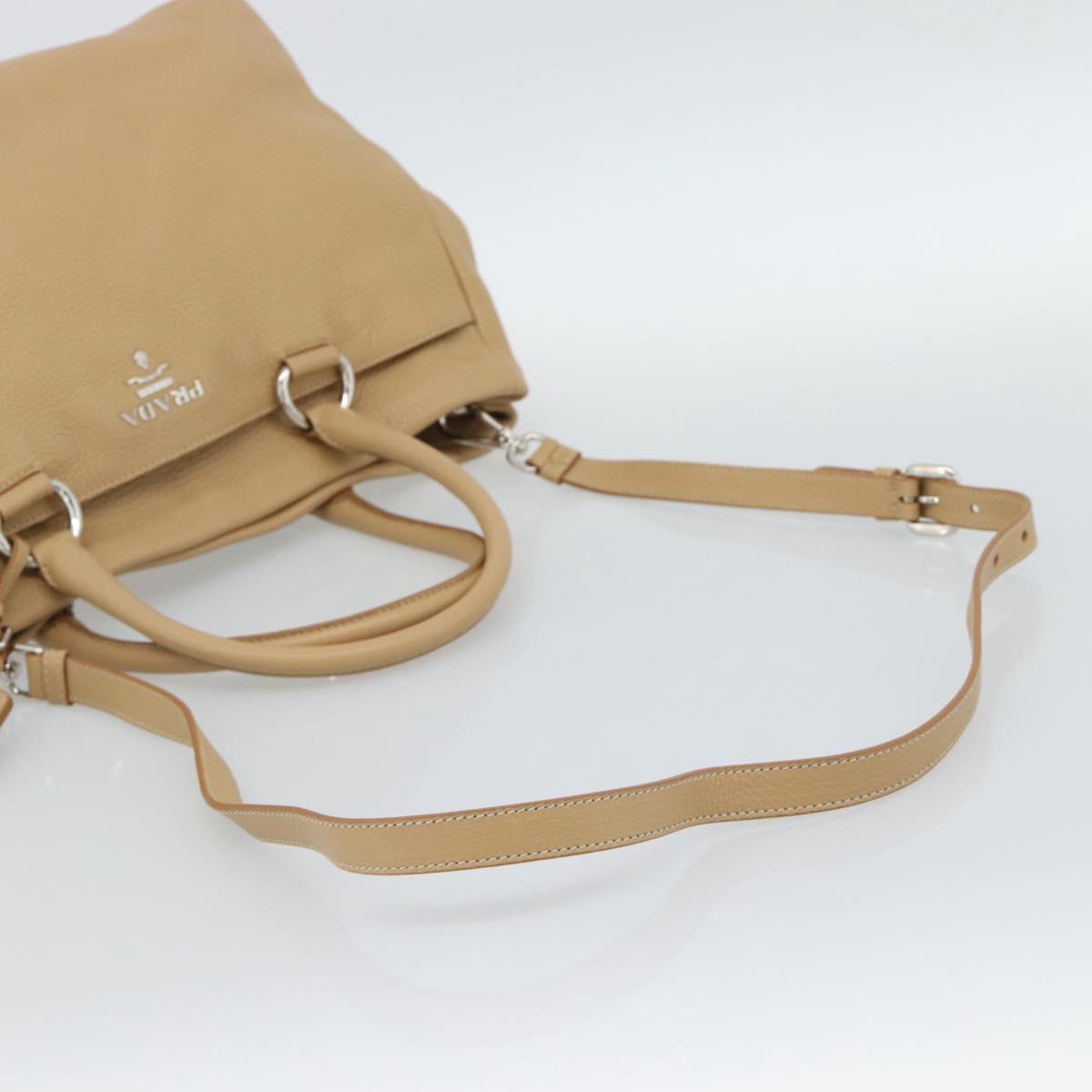 PRADA Hand Bag Vittero Dino Leather 2way Beige Silver Auth 186431V