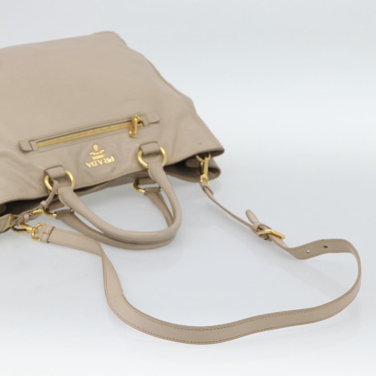 PRADA Hand Bag Leather 2way Beige Gold Auth 186432A