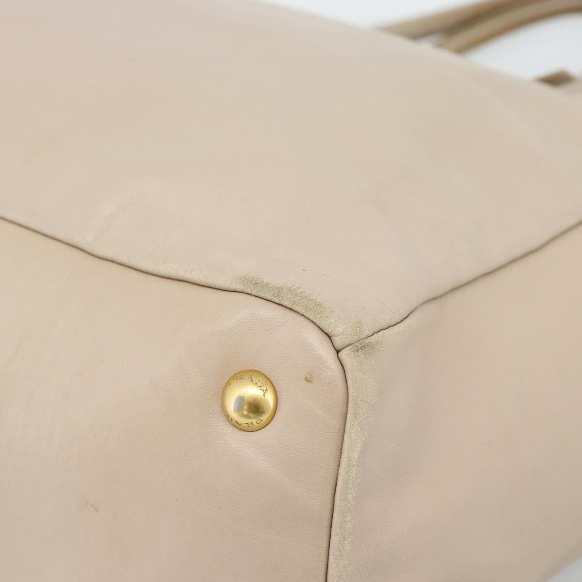 PRADA Hand Bag Leather 2way Beige Gold Auth 186432A
