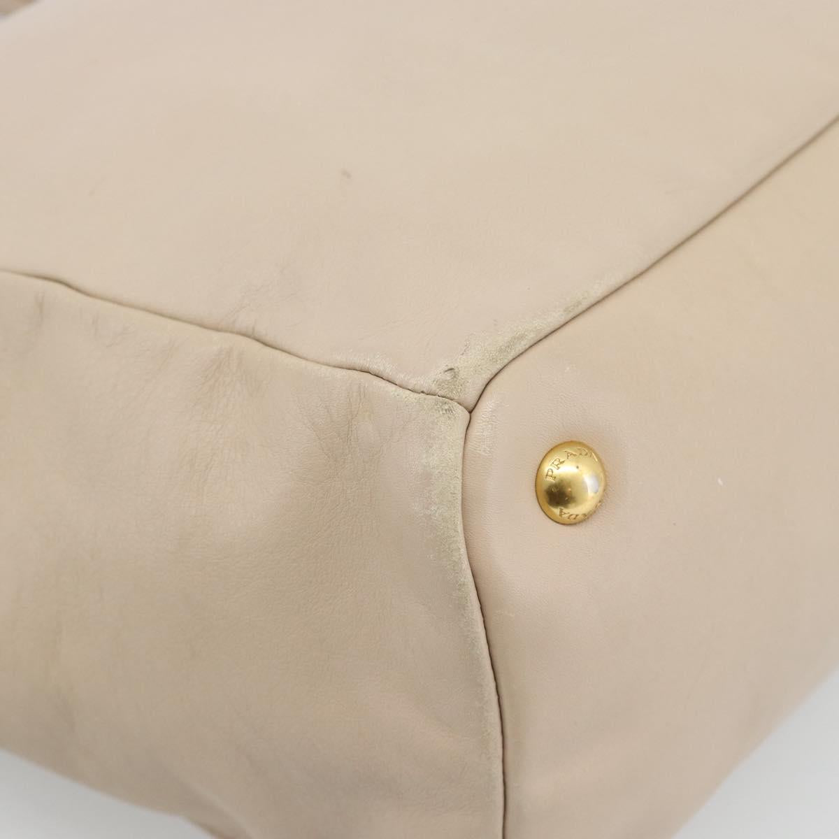 PRADA Hand Bag Leather 2way Beige Gold Auth 186432A