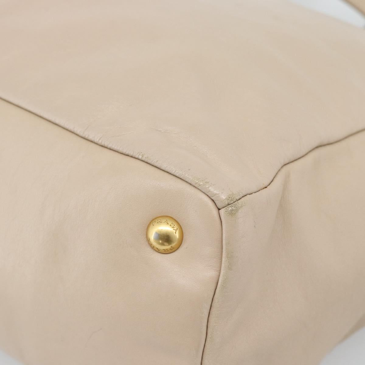 PRADA Hand Bag Leather 2way Beige Gold Auth 186432A