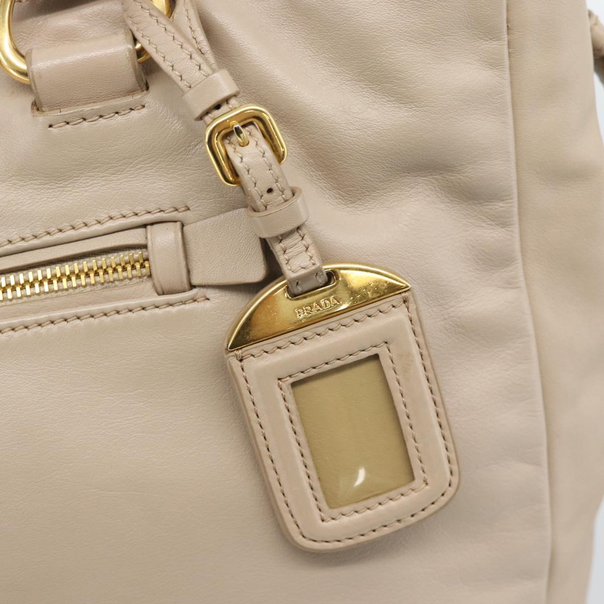 PRADA Hand Bag Leather 2way Beige Gold Auth 186432A