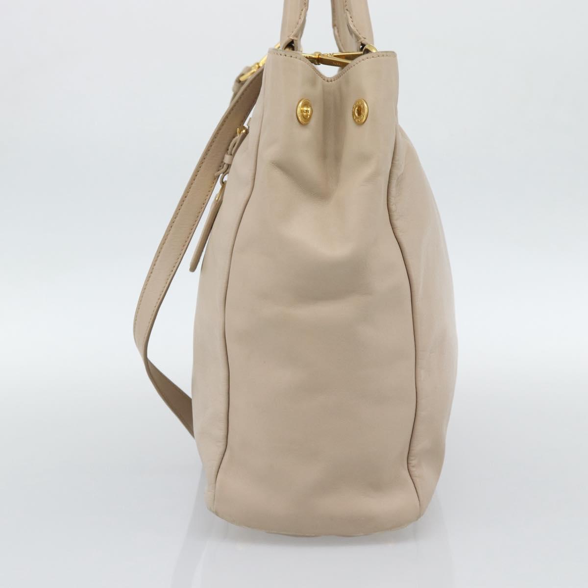 PRADA Hand Bag Leather 2way Beige Gold Auth 186432A