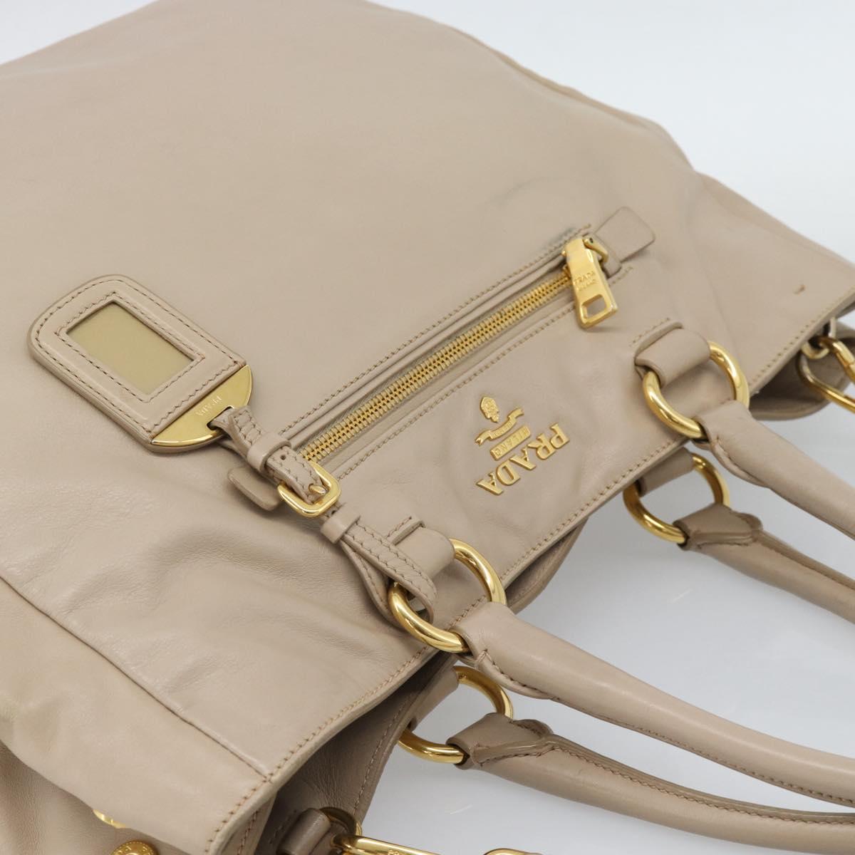 PRADA Hand Bag Leather 2way Beige Gold Auth 186432A