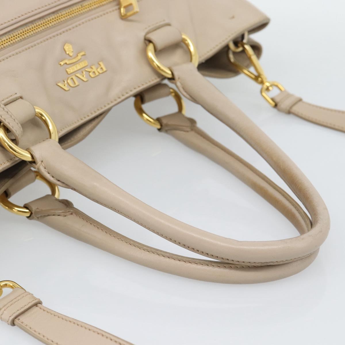 PRADA Hand Bag Leather 2way Beige Gold Auth 186432A