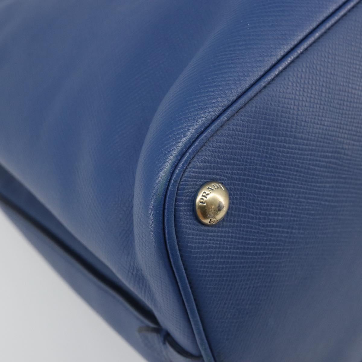 PRADA Hand Bag Safiano Leather Blue Gold Auth 186433A