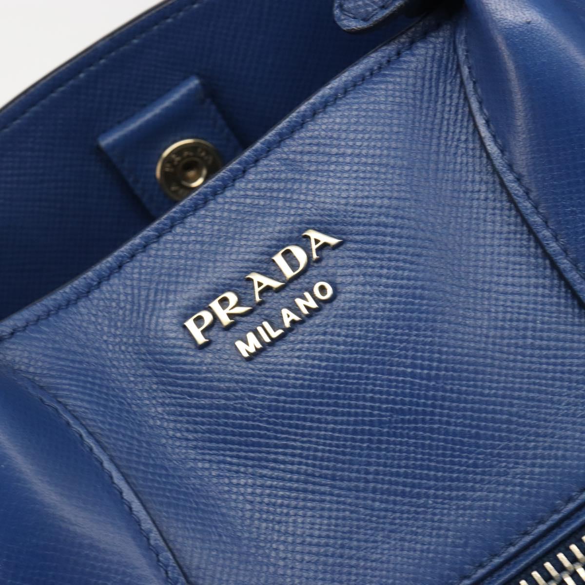 PRADA Hand Bag Safiano Leather Blue Gold Auth 186433A