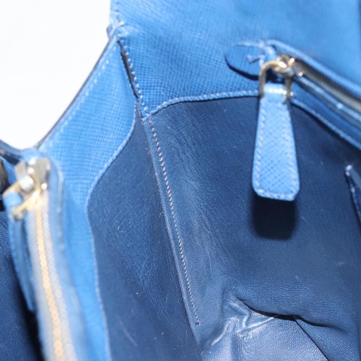 PRADA Hand Bag Safiano Leather Blue Gold Auth 186433A