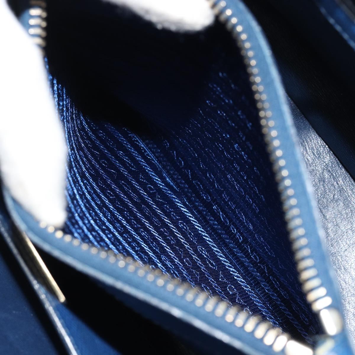 PRADA Hand Bag Safiano Leather Blue Gold Auth 186433A