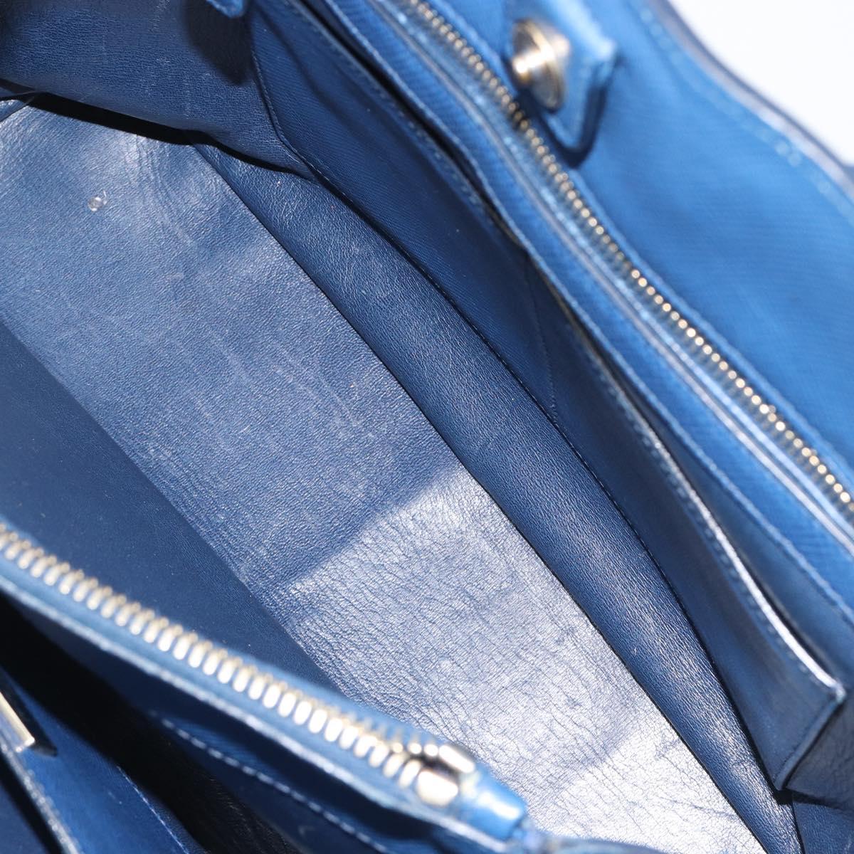 PRADA Hand Bag Safiano Leather Blue Gold Auth 186433A