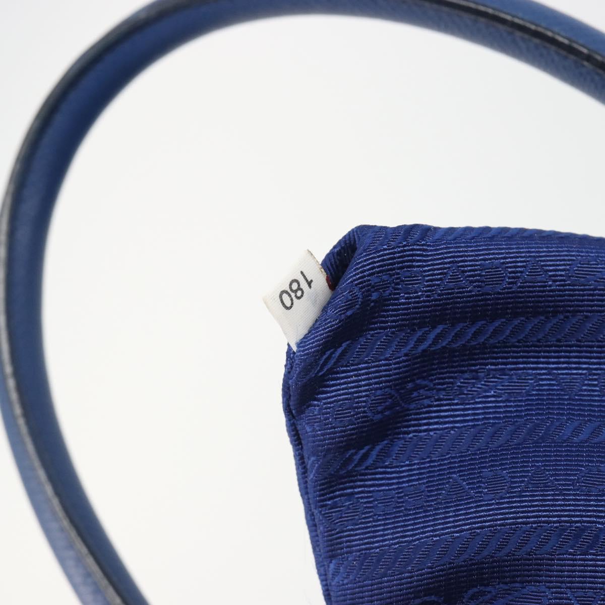 PRADA Hand Bag Safiano Leather Blue Gold Auth 186433A