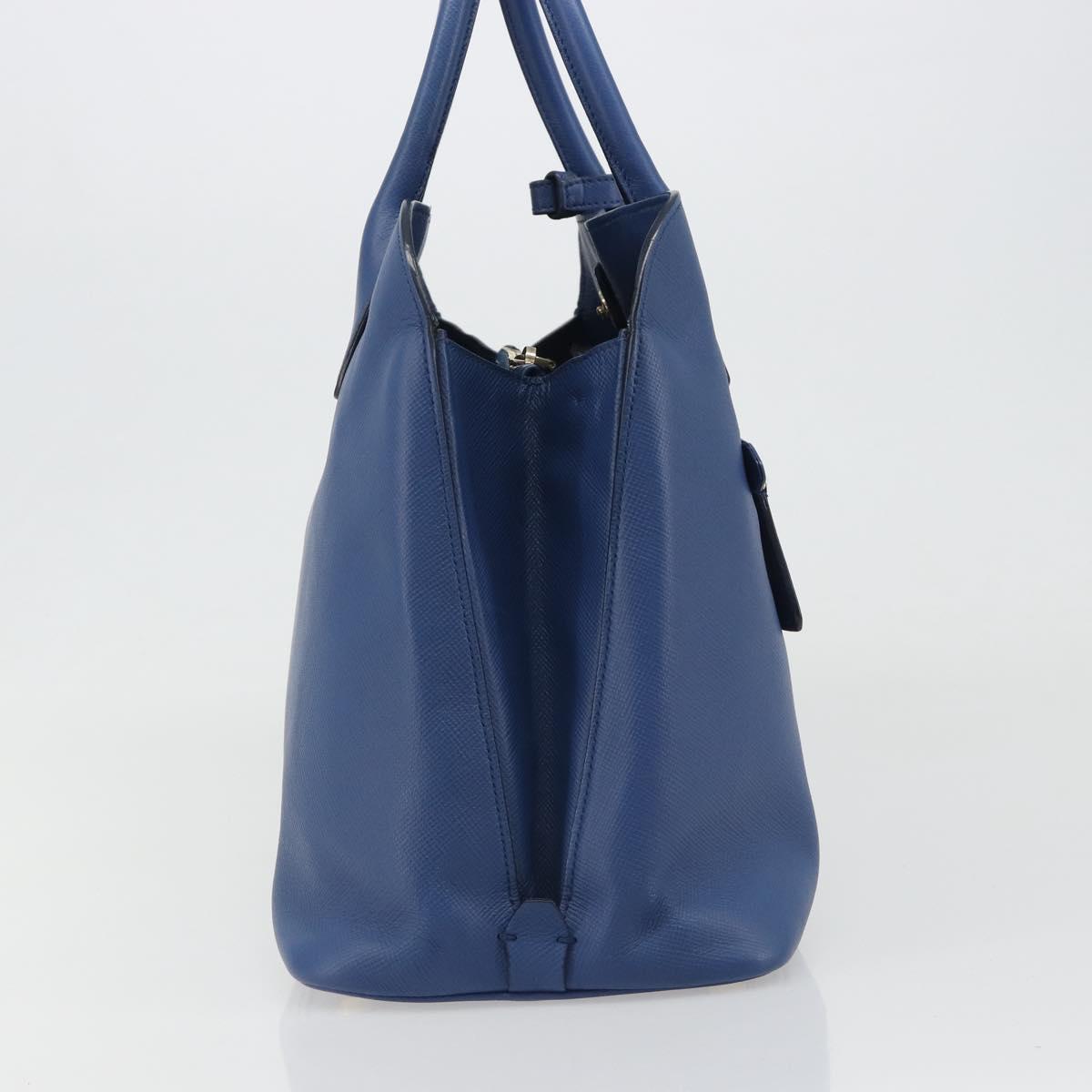 PRADA Hand Bag Safiano Leather Blue Gold Auth 186433A