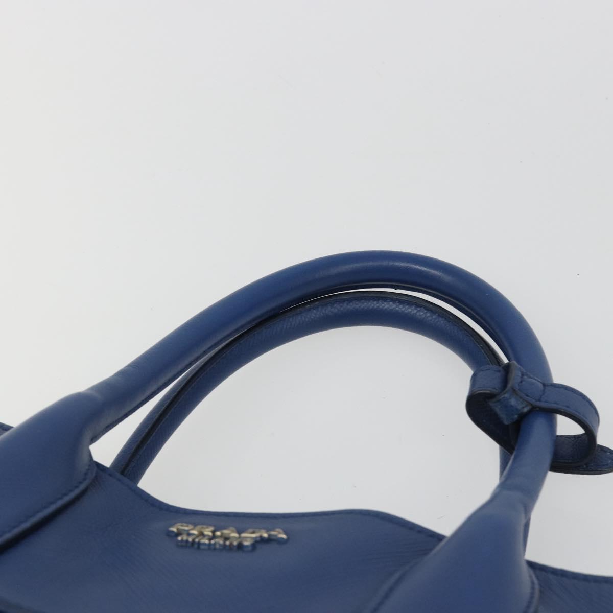 PRADA Hand Bag Safiano Leather Blue Gold Auth 186433A