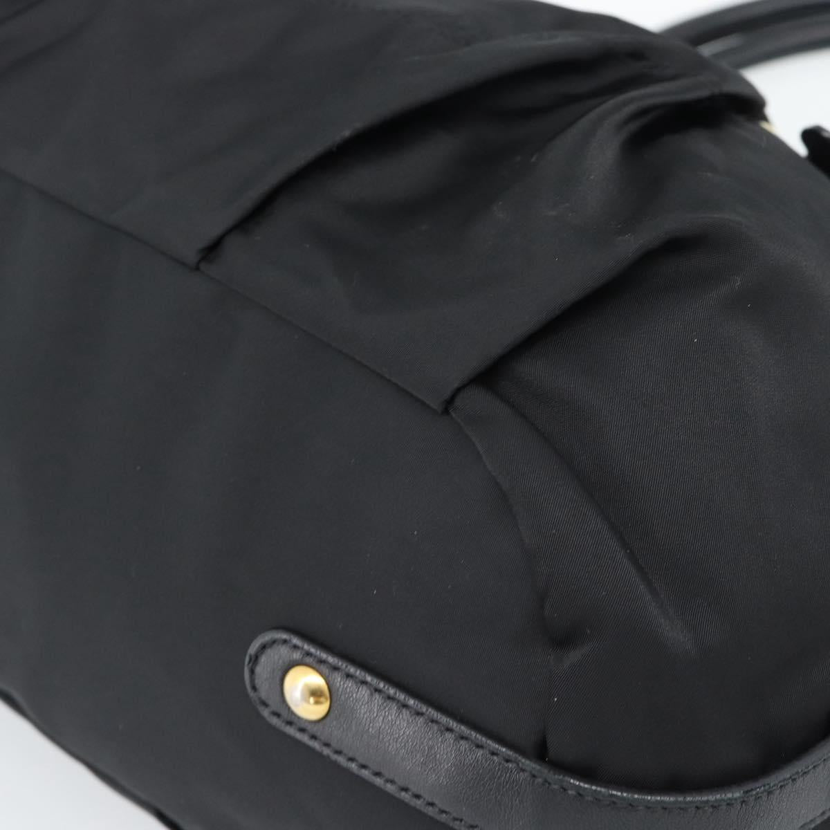 PRADA Hand Bag Nylon Black Gold Auth 186434V