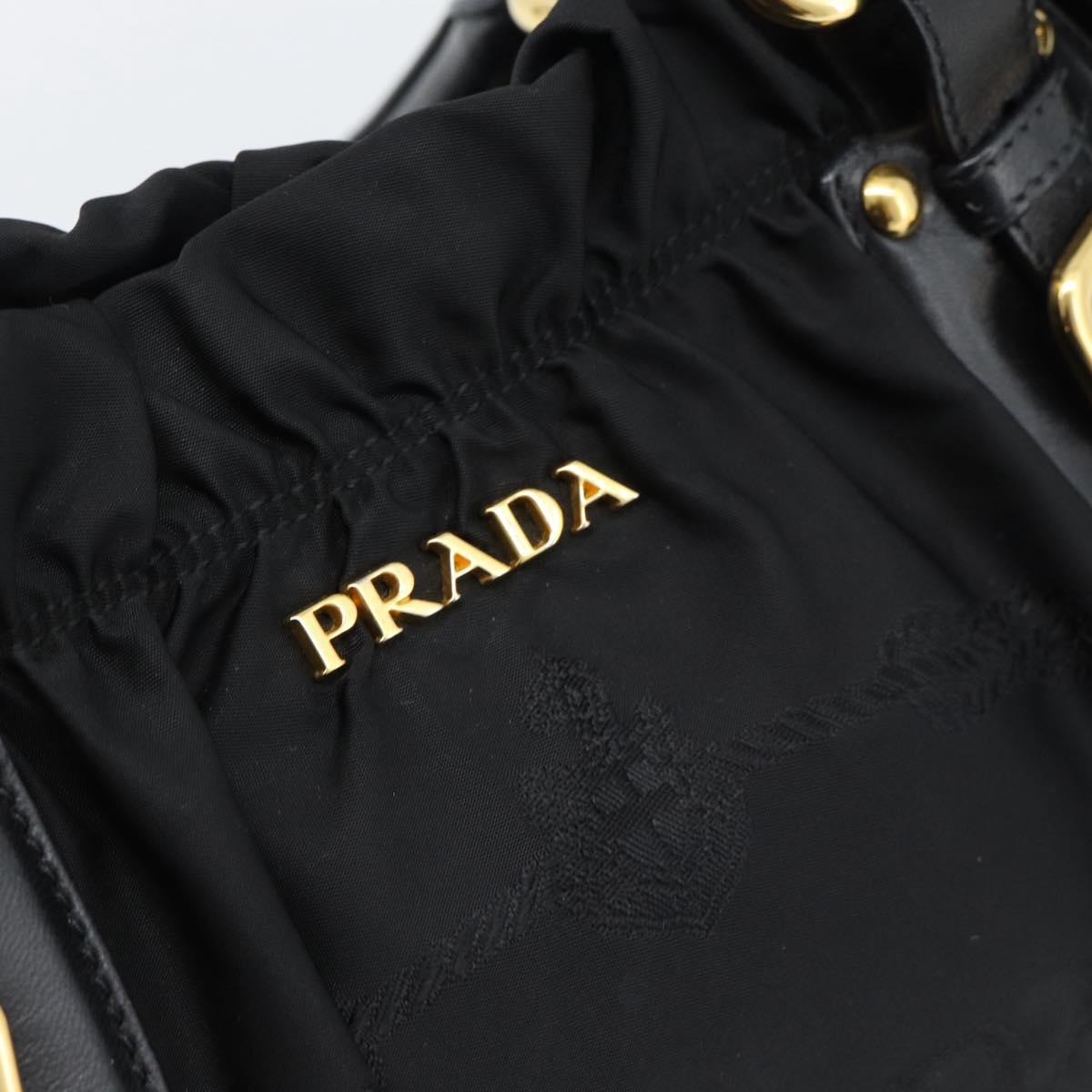 PRADA Hand Bag Nylon Black Gold Auth 186434V