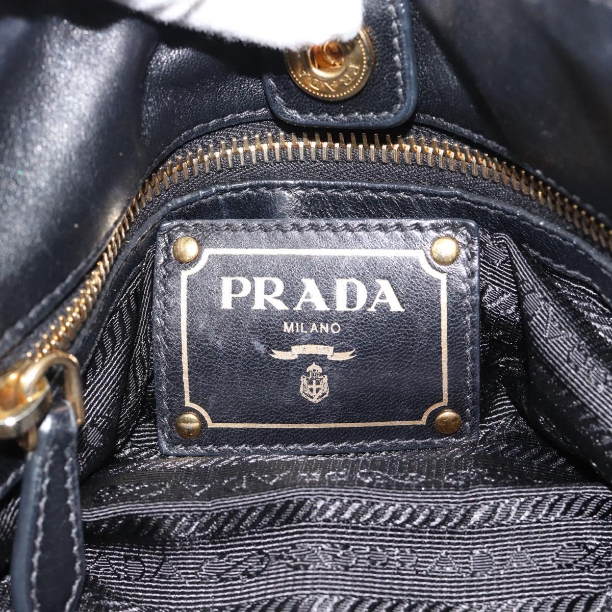 PRADA Hand Bag Nylon Black Gold Auth 186434V