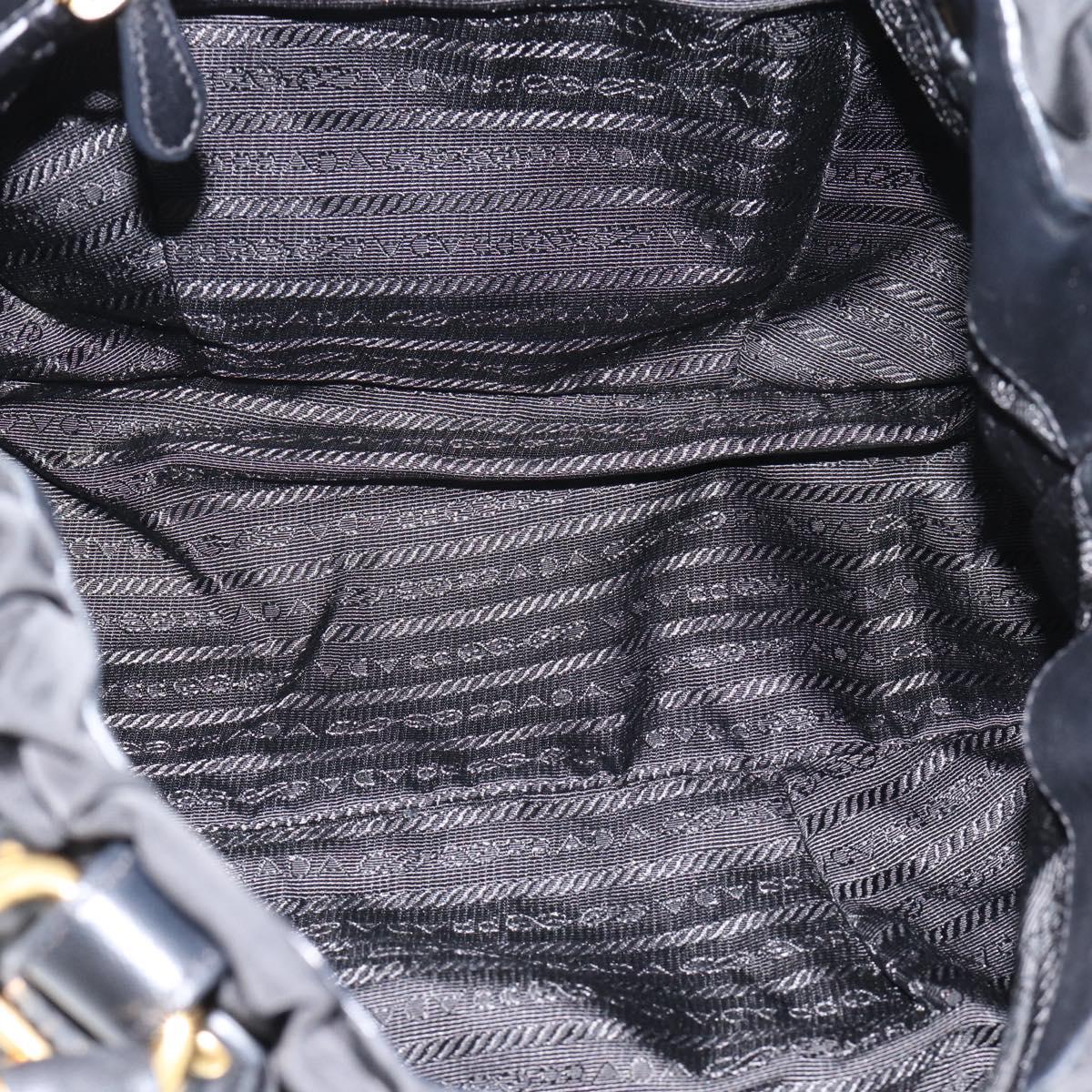 PRADA Hand Bag Nylon Black Gold Auth 186434V